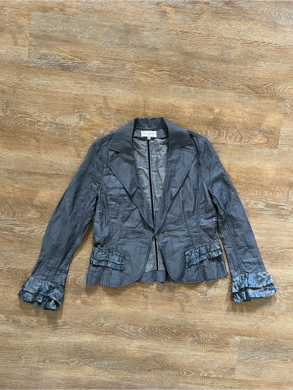 Anne Fontaine Ruffle Trim Blazer Gray | Womens 42 / Medium